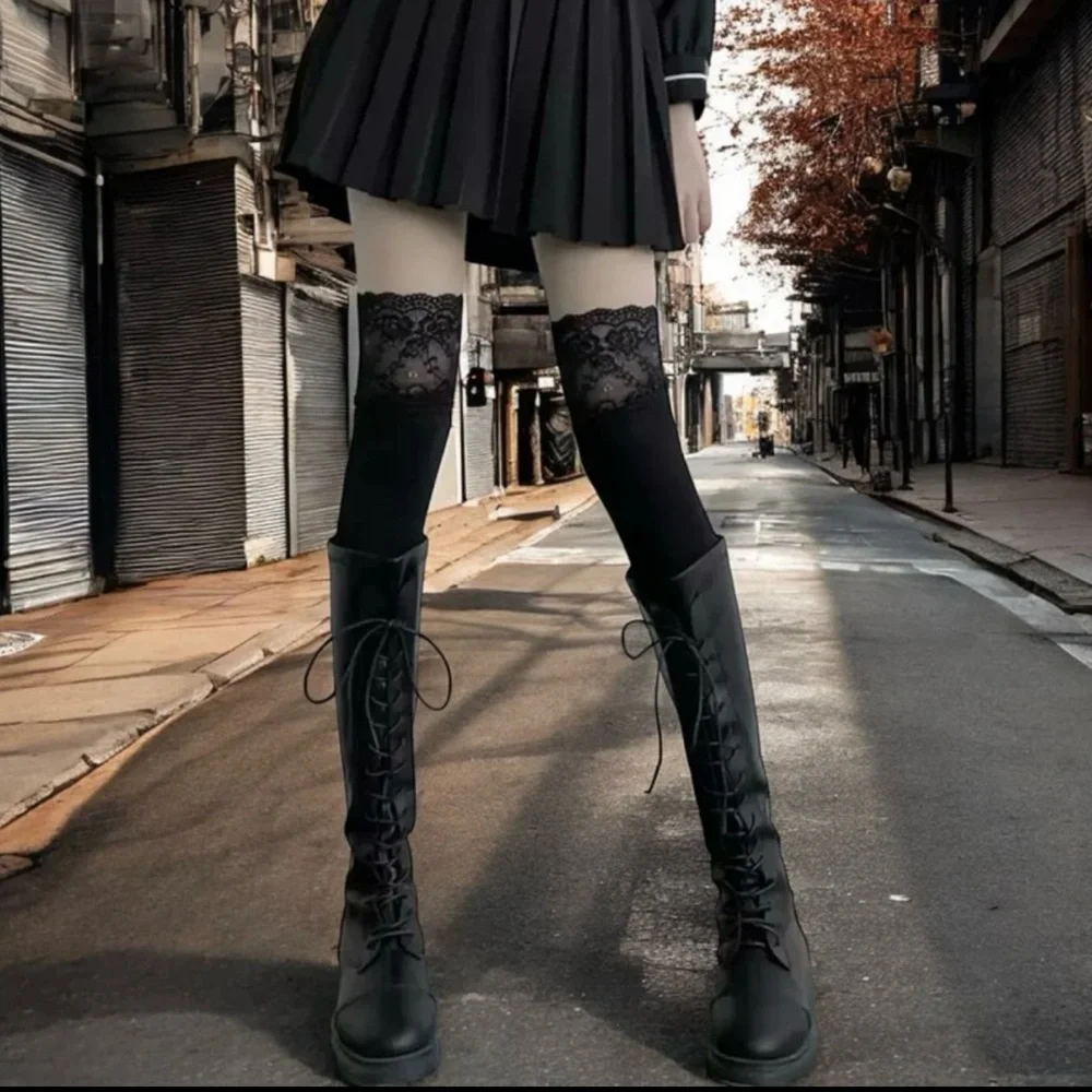 Cozy Black Lace Knee High Socks Soft Warm Over the Knee‎ One Size
